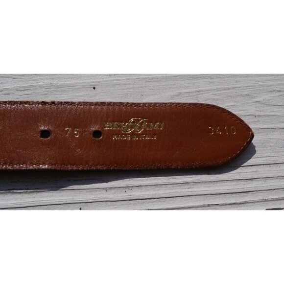 Skinny Brown Leather Croc Belt with Gold Buckle | BRAHMIN Beltrami Luxury Real Crocodile & Brass Belt Sz 75 Italy / US 30” Brown 3410